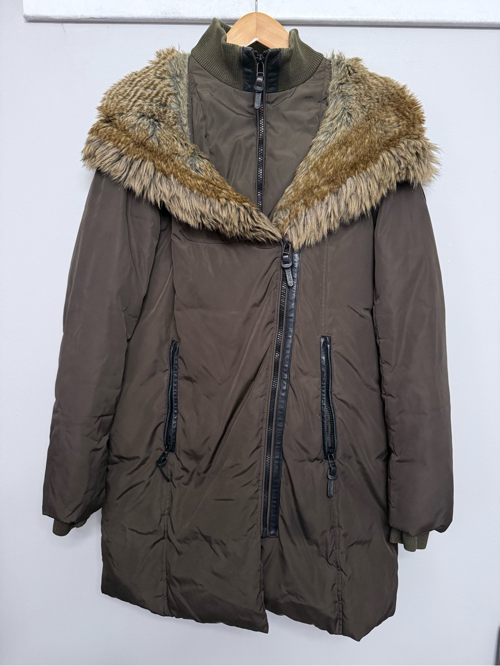 RUDSAK Olive Green Puffer Coat with Faux Fur Hood